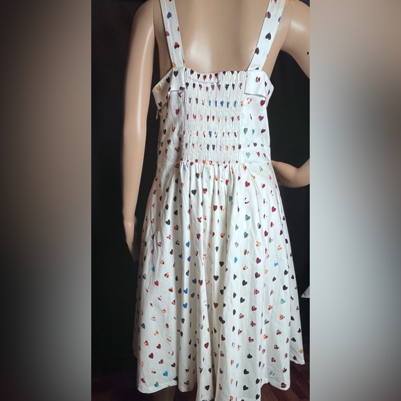 A Line style white dress with multi colored hearts - Picture 3 of 4